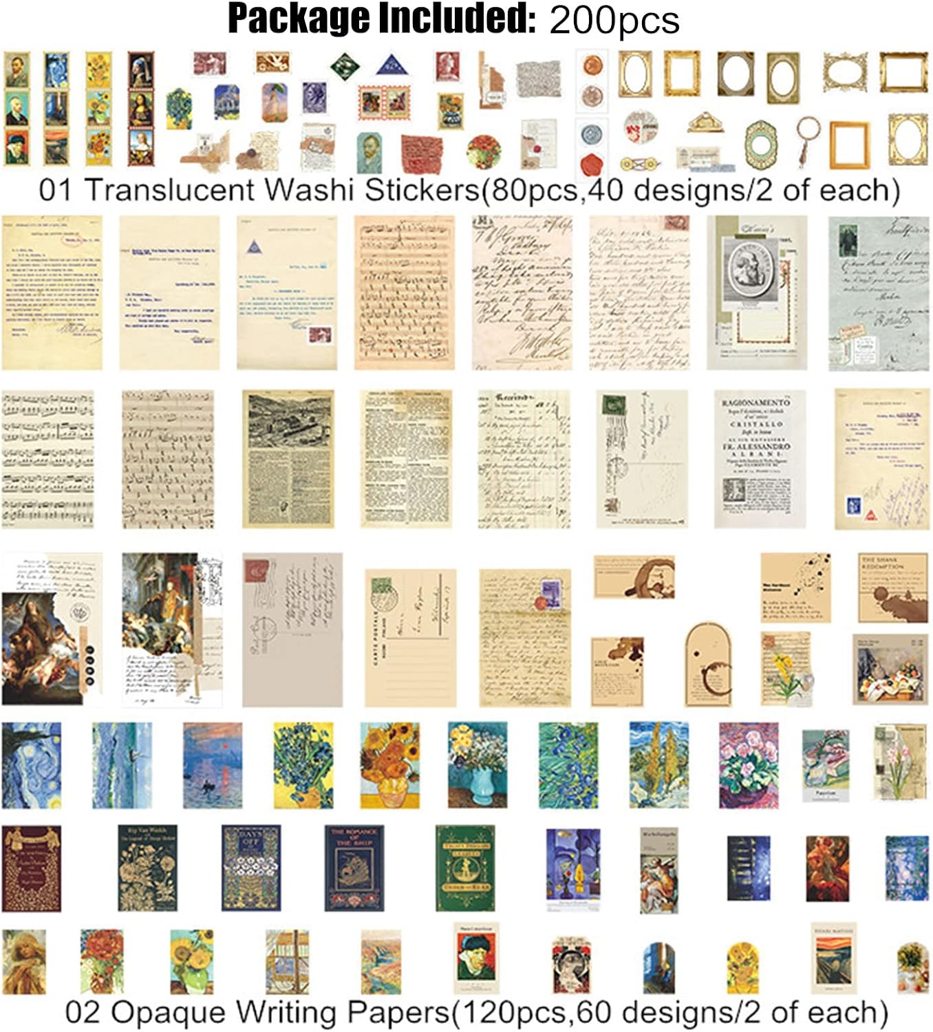 200-Piece Vintage Art Journal Kit
