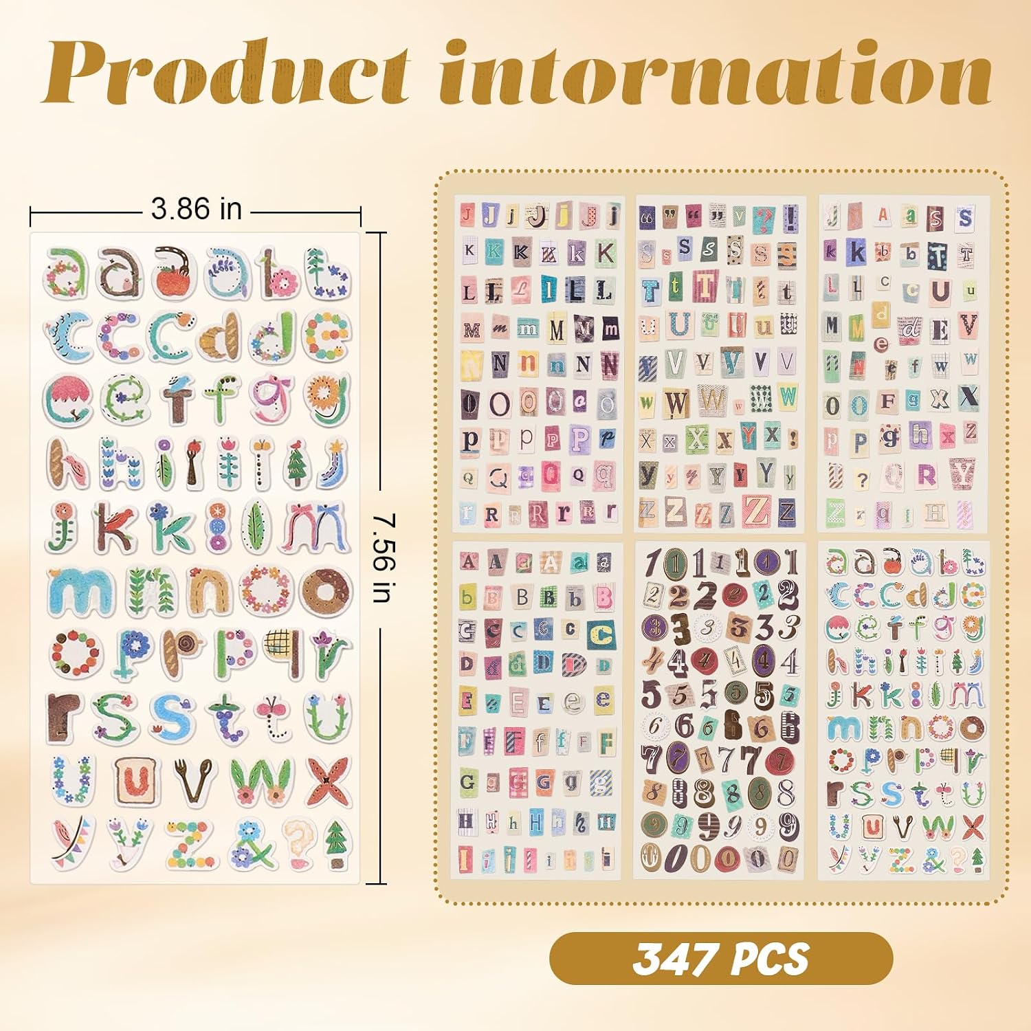 347-Piece Assorted Letter & Number Stickers
