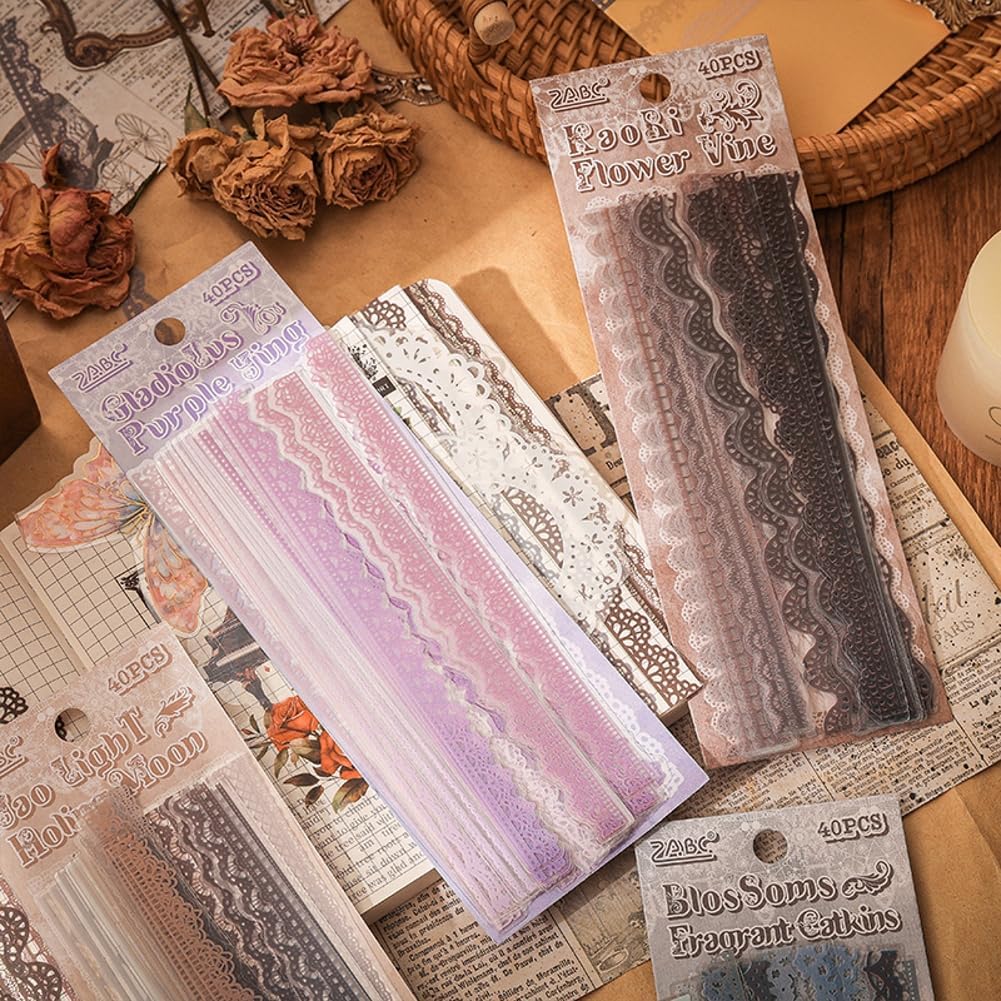40-Piece Transparent Lace PET Stickers