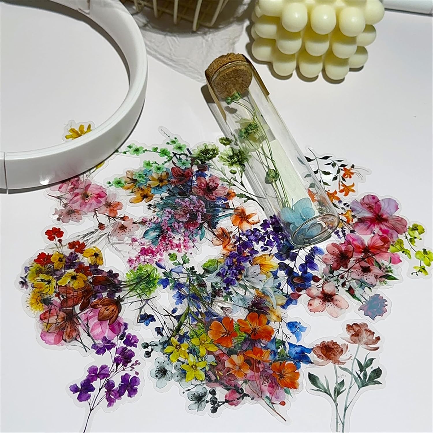 50-Piece Transparent Floral Theme Stickers
