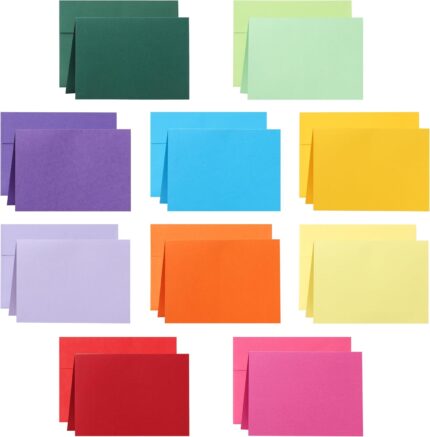 100-Pack Assorted Color Card Stock & Envelope Set